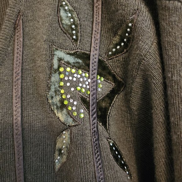 Juliette Womens Green Embroidered Zip-Up Sweater With Beaded Details XXL - Picture 7 of 12